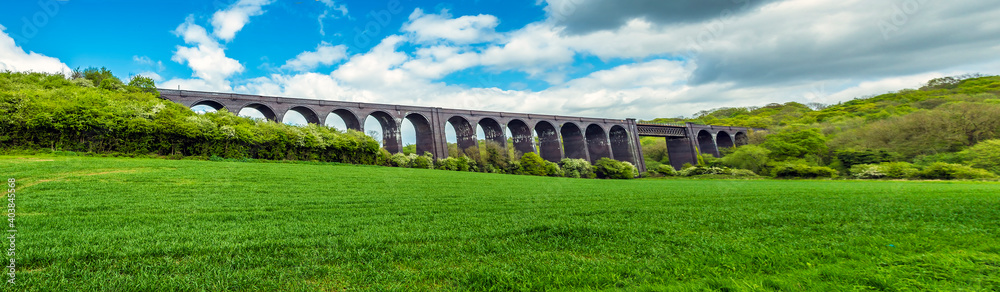 A panorama view of the 21 arches of the Conisbrough Viaduct in Conisbrough, Yorkshire, UK in springtime A panorama view of the 21 arches of the Conisbrough Viaduct in Conisbrough, Yorkshire, UK in springtime
