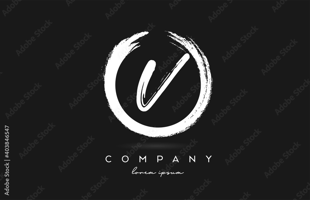 balck and white V alphabet letter logo icon. Vintage grunge design for business and company with circle balck and white V alphabet letter logo icon. Vintage grunge design for business and company with circle