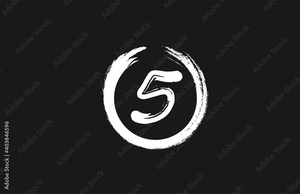 5 number logo icon in black and white. Vintage grunge design for business and company with circle 5 number logo icon in black and white. Vintage grunge design for business and company with circle