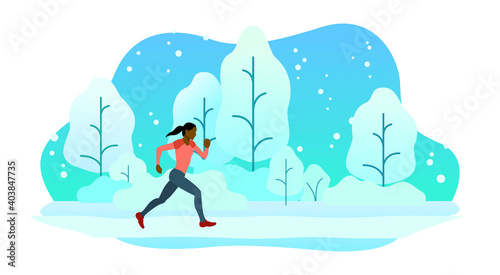 Female Colored Jogger in Wintry Forest Illustration © ElConsigliere