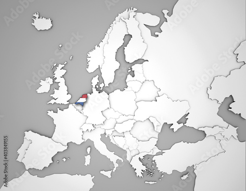 3D Europakarte auf die Niederlande hervorgehoben wird