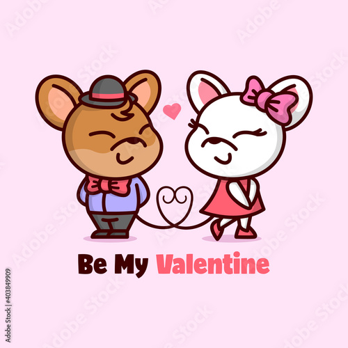 CUTE MOUSE COUPLE SMILING EACH OTHER AND FELLING LOVELY VALENTINE ILLUSTRATION © Aprik