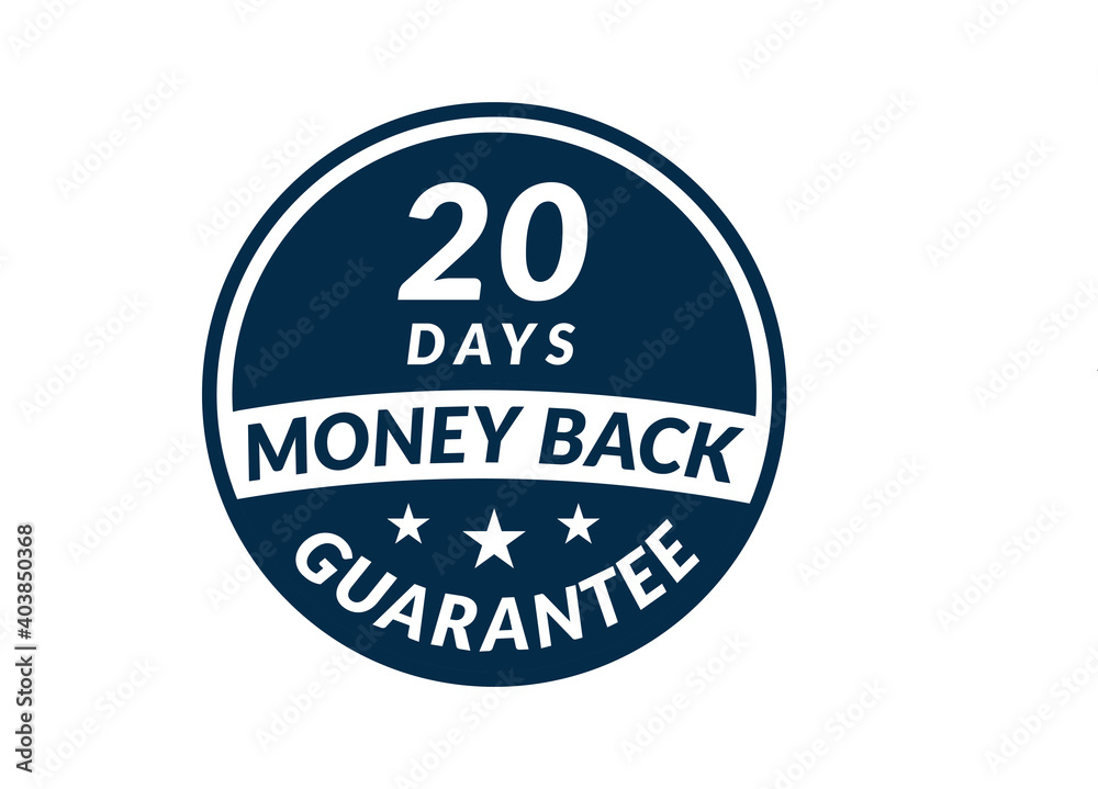 20 day money back guarantee label. 20 Days Money Back Guarantee Icon