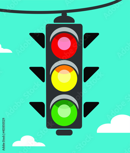 Traffic light, vector illustration on a blue background