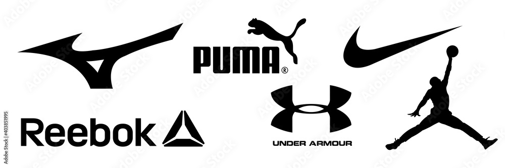 Mizuno, Reebok, Nike, Jordan, Adidas, Puma, Under Armour - logos of sports  equipment and sportswear company. Kyiv, Ukraine - January 9, 2021  Stock-Vektorgrafik | Adobe Stock