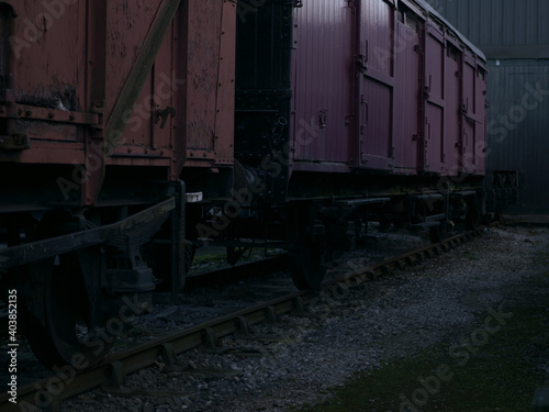 Stationary train cargo carriages on the track photo