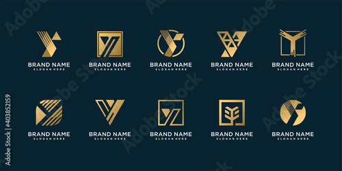 Set of letter Y logo collection with golden unique style Premium Vector