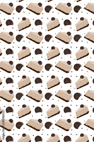 design of cake seamless pattern for print media. Can be used for background or wallpaper content. Seamless pattern with Cakes. Oreo cake