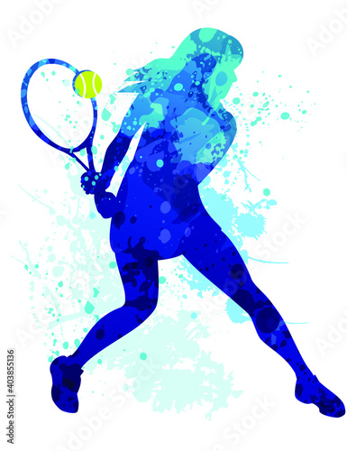 Abstract silhouette of tennis player training. Vector illustration