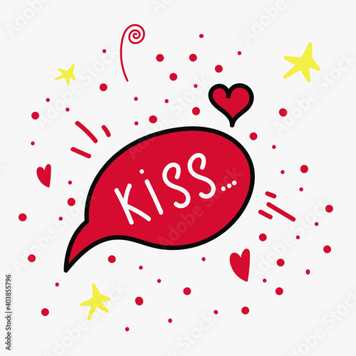 Hand drawn Kiss speech bubble vector design with red color for decortion and Valentines day holiday with doodles and heart, creative vector illustration design photo