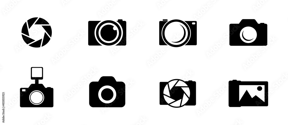 Photo and camera icon set. Icons of photography, image, photo gallery and photo camera. Diaphragm icon. image, photo gallery Vector illustration.