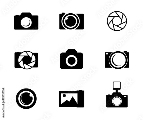 Photo and camera icon set. Icons of photography, image, photo gallery and photo camera. Diaphragm icon. image, photo gallery Vector illustration.