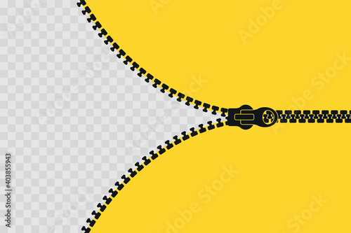 Zipper banner template. Open zipper. Empty poster for your design. Vector illustration.