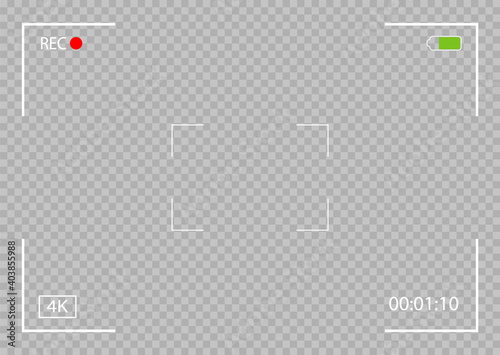 Camera frame viewfinder. Video recording screen. Photo camera viewfinders. Modern focusing screen. Vector illustration.