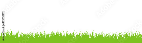 Green grass border. Silhouette of grass. Green lawn panoramic landscape. Template with herbal border for your design. Vector illustration.