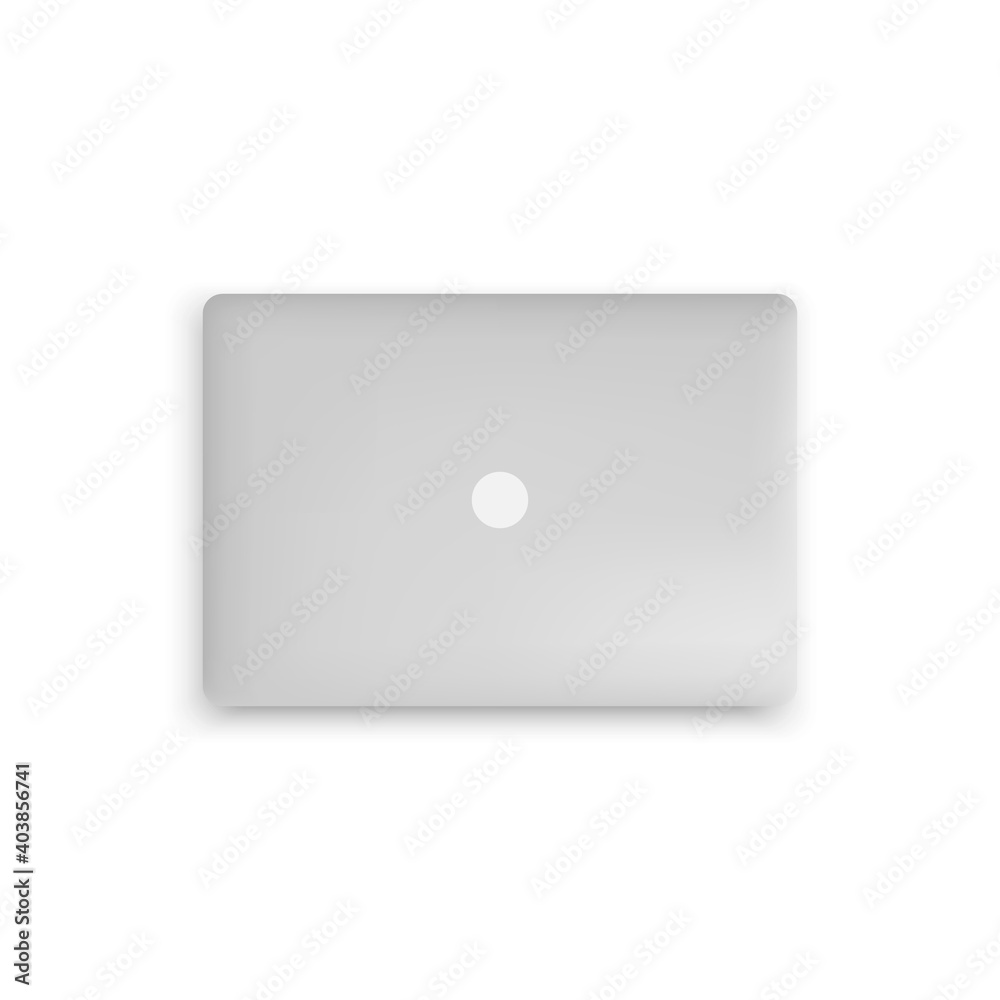 Closed realistic laptop top view, portable computer isolated on white background. Closed realistic laptop top view, portable computer isolated on white background.