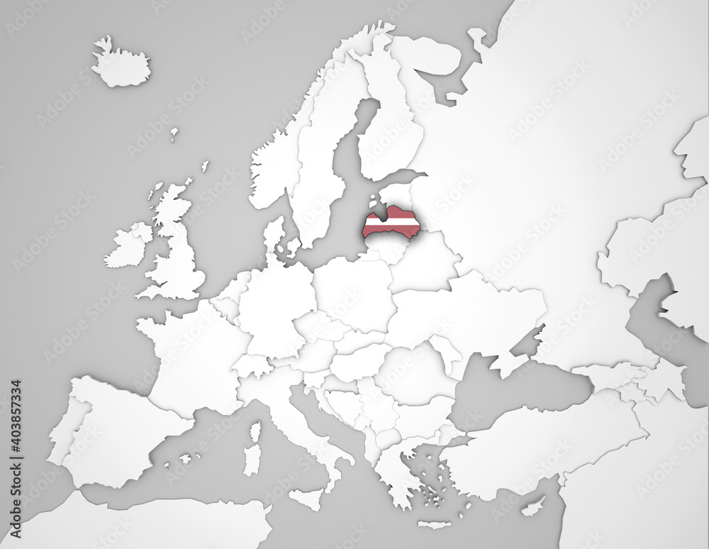 3D Europakarte auf der Lettland hervorgehoben wird 