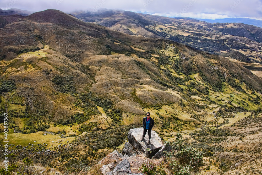 Trekking amongst frailejones on the high altitude Páramo de Oceta trek, Monguí, Boyaca, Colombia