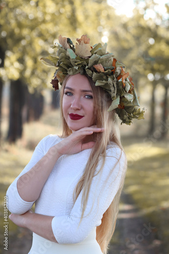 Portrait of the beautiful blond  girl  on the nautre
