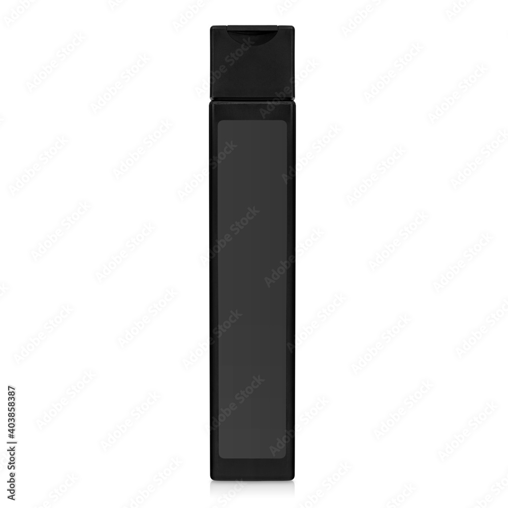 black plastic cosmetic container with blank label isolated on a white background black plastic cosmetic container with blank label isolated on a white background