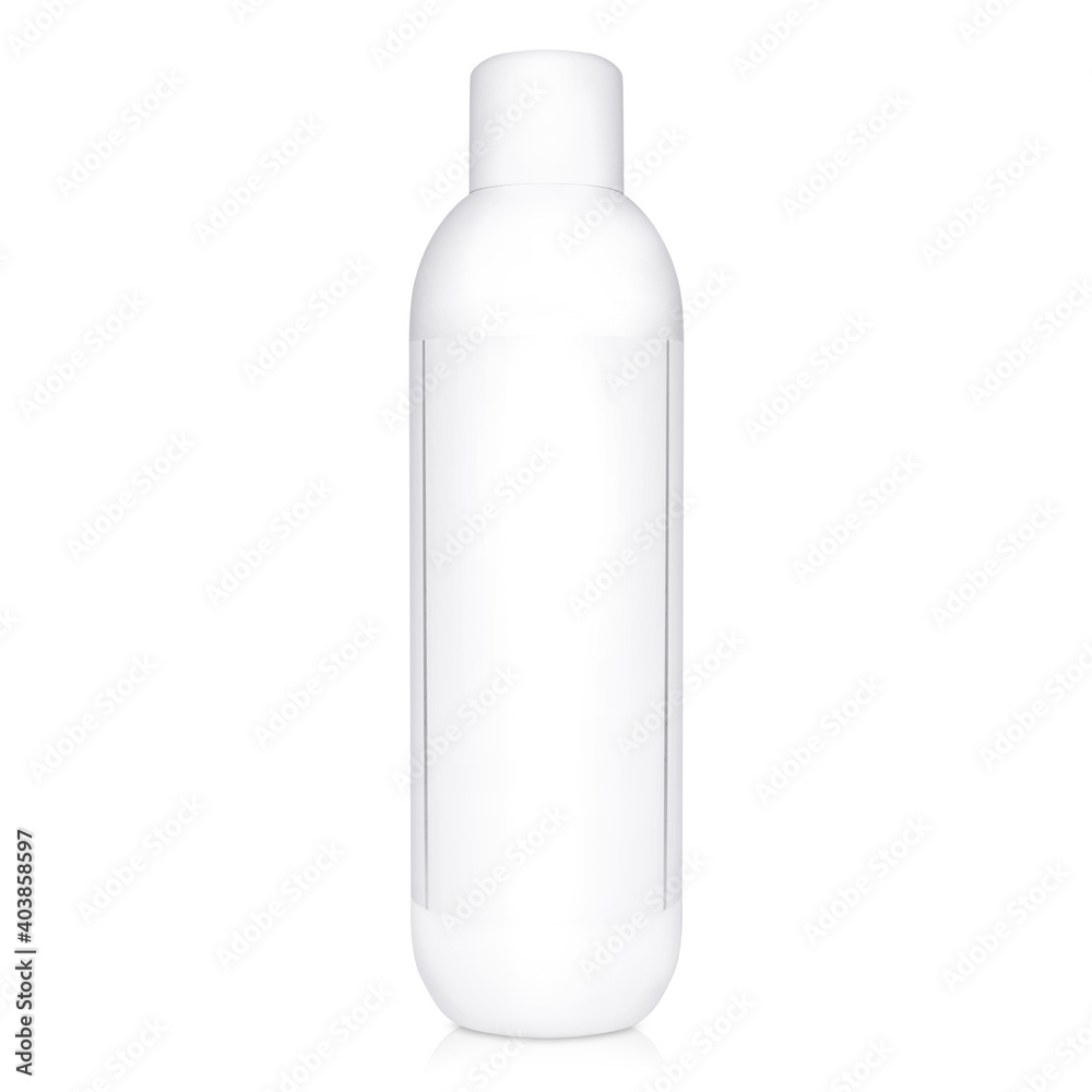 white plastic cosmetic bottle with blank label isolated on a white background white plastic cosmetic bottle with blank label isolated on a white background