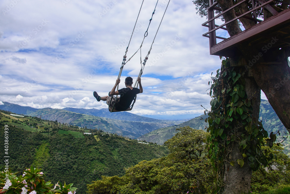 Enjoying the Swing at the End of the World, Casa de Arbol, Baños de Agua Santa, Ecuador