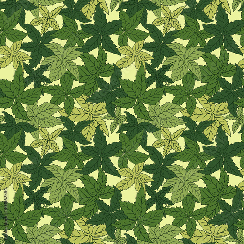 Hand drawn nature seamless pattern with virginia creeper leaves. Colored endless vector background tracery for fabric, textile, backdrop, wrapping paper