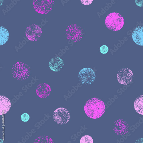 Abstract seamless rounds pattern. Shabby textured circle repeat print for fashion textile, kids clothes, wrapping paper. Tender colors repeated background with geometric elements.