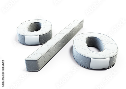 A illustration 3D of a mattress in the shape of percentagem