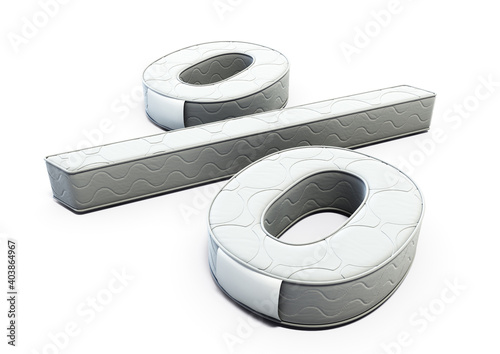 A illustration 3D of a mattress in the shape of percentagem
