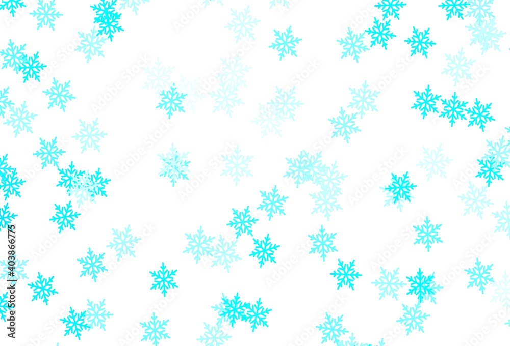 Light BLUE vector background with xmas snowflakes, stars.