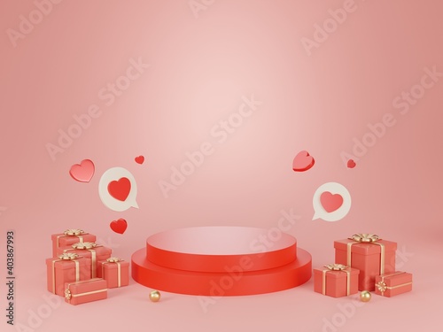 3d render podium product background for valentine.