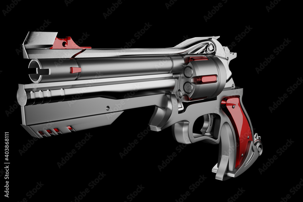 Pistol, Revolver, 3D rendering, isolated on black background