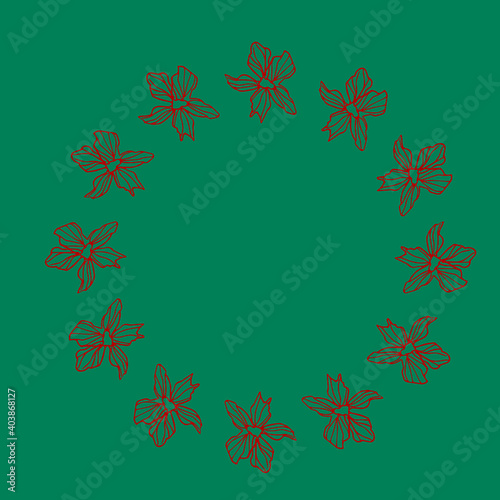 Line drawn doodle wreath of  flowers on aquamarine background pattern. Good for packaging