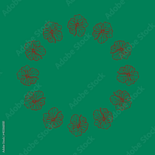 Line drawn doodle wreath of  flowers on aquamarine background pattern. Good for packaging
