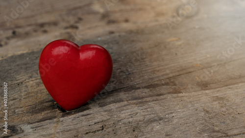 Happy Valentine s Day background banner greeting card - Red heart on rustic vintage wooden table texture wood