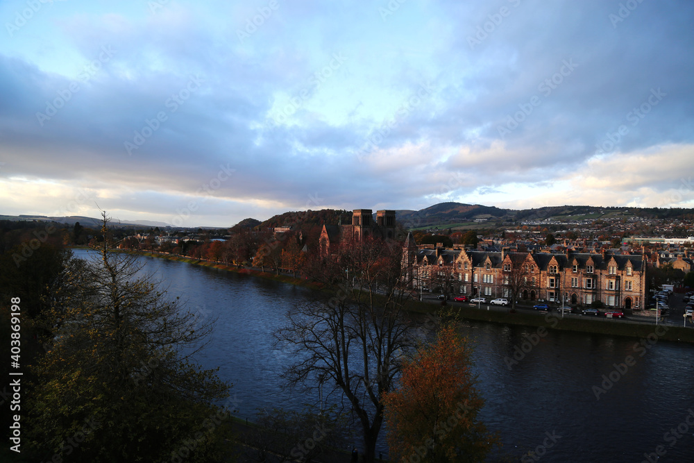 View of the city of Inverness on the river Ness, Scotland