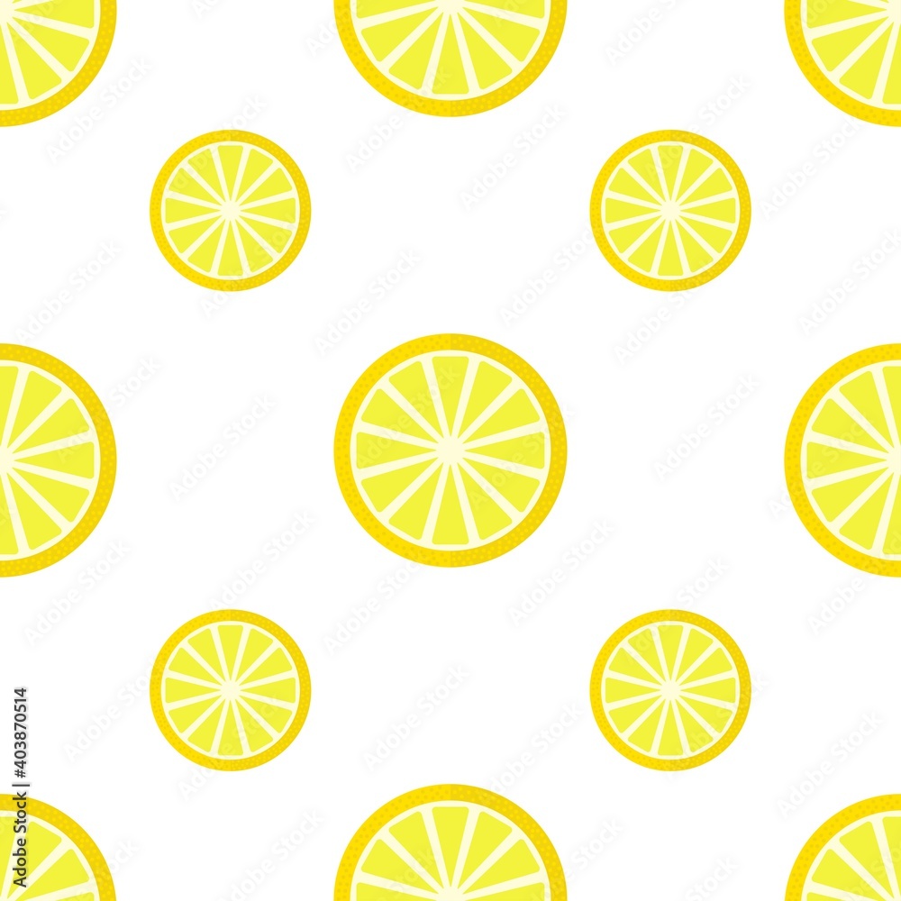 Seamless pattern with lemon. Bright citrus. Sliced lemons icon. Template for wallpaper, fabric, wrapping paper.