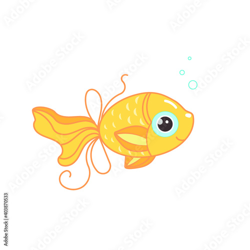 Golden Fish Vector flat Illustration. Cute cartoon character. Sea creature