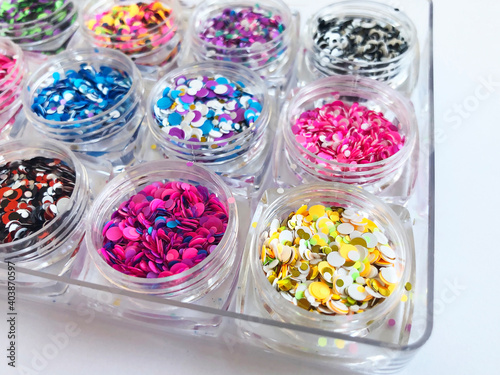colored confetti decoration for nail design, manicure