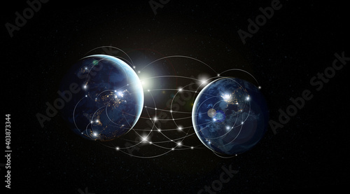 Fototapeta Naklejka Na Ścianę i Meble -  Global networking and international communication. Planet Earth as a symbol of the global network. Interplanetary communication. Elements of this image furnished by NASA.