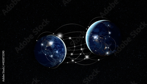Fototapeta Naklejka Na Ścianę i Meble -  Global networking and international communication. Planet Earth as a symbol of the global network. Interplanetary communication. Elements of this image furnished by NASA.