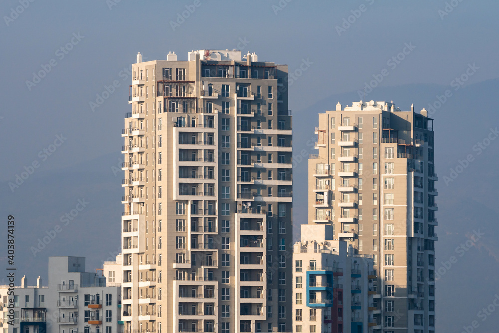 Facade of a new modern high-rise residential buildings