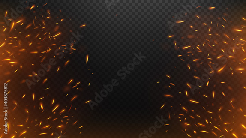 Fire Flying Sparks with a Transparent Background, Isolated and Easy to Edit. Vector Illustration