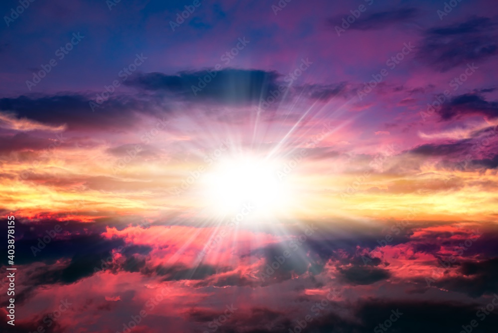 Fototapeta premium Beautiful heavenly landscape with the sun in the clouds .