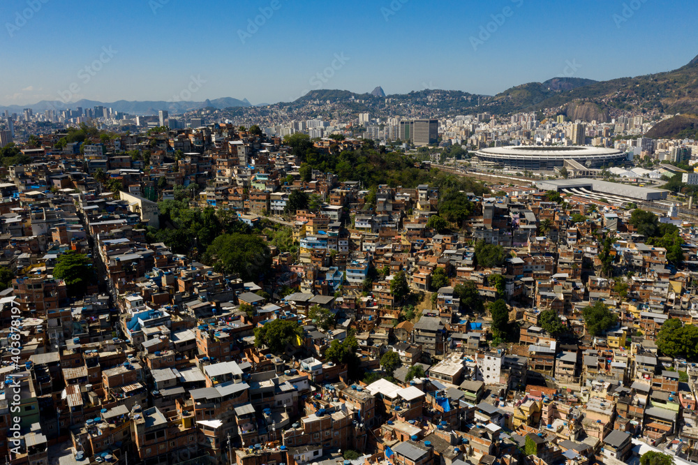 Aerial view of a favela in rio de janeiro, brazil. Slum.