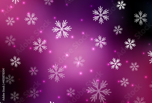 Dark Purple, Pink vector template with ice snowflakes, stars.