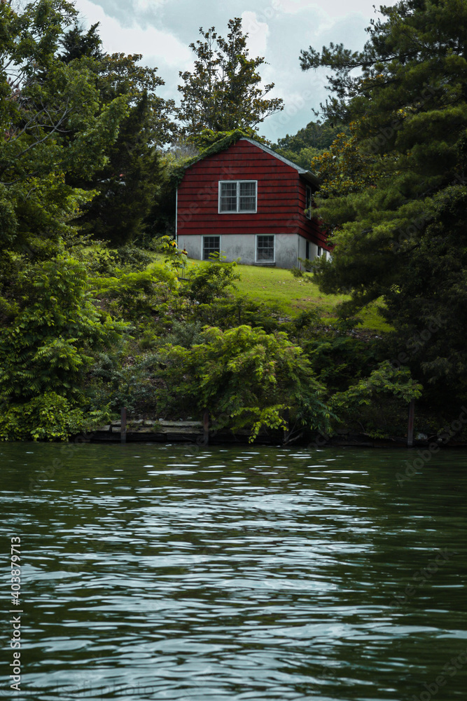 Obraz premium red house on the river
