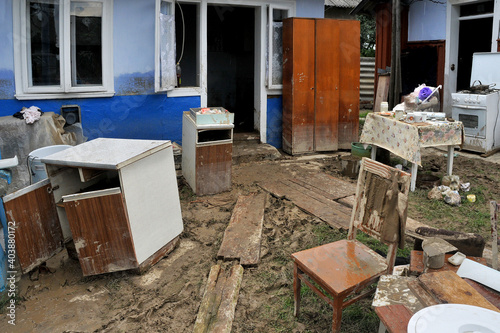 Fotografi The damage after flood crisis at the village,Ukraine