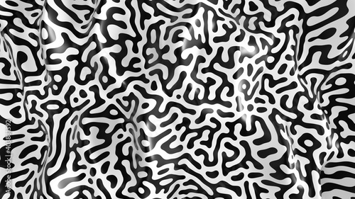 Black and white turing pattern. Reaction-diffusion pattern background. Abstract liquid background. 3D rendering, 3D illustration.
